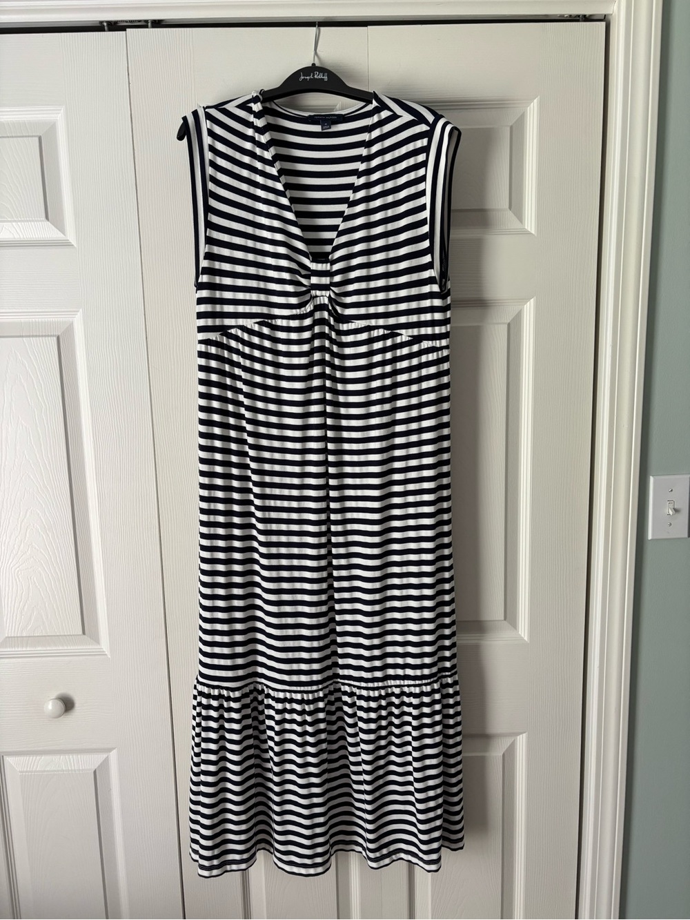Tommy Hilfiger Black and White Striped Sleeveless V-Neck Midi Dress